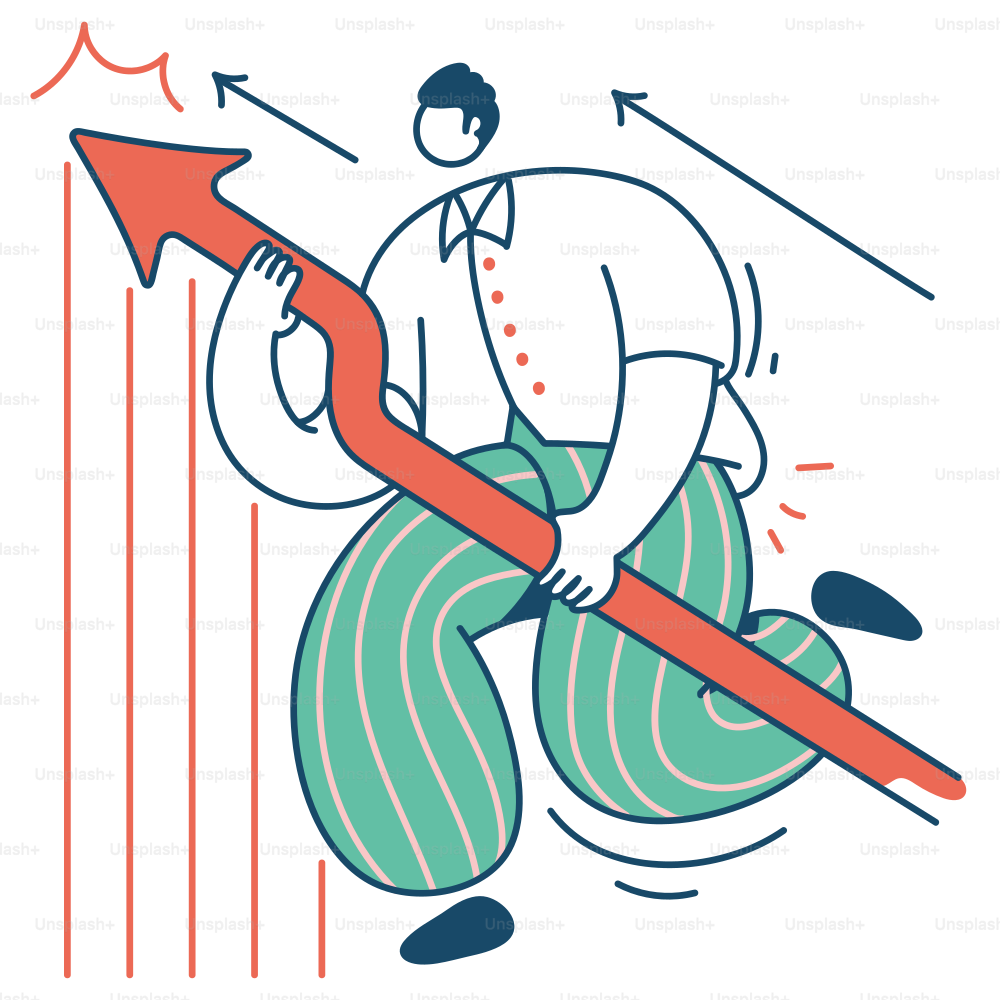 Man carries upward arrow, symbolizing growth.