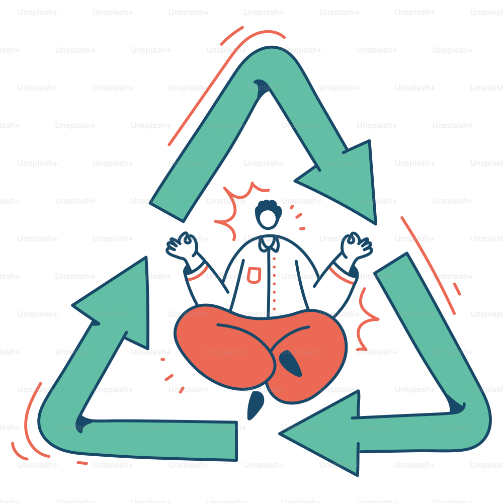Meditating inside a recycling symbol.