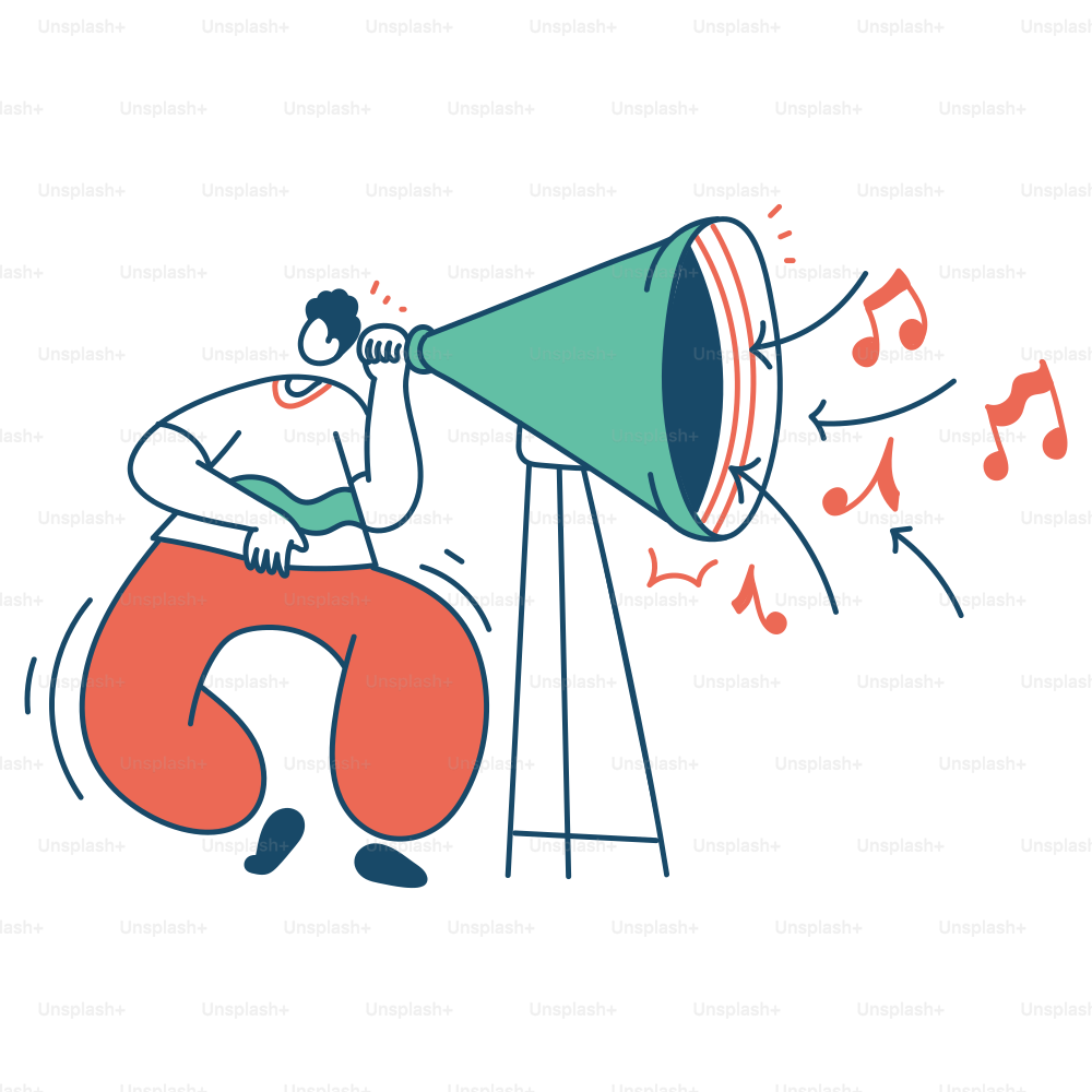 Man plays music through a giant speaker.