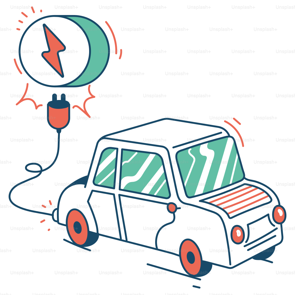 An electric car being charged with electricity.