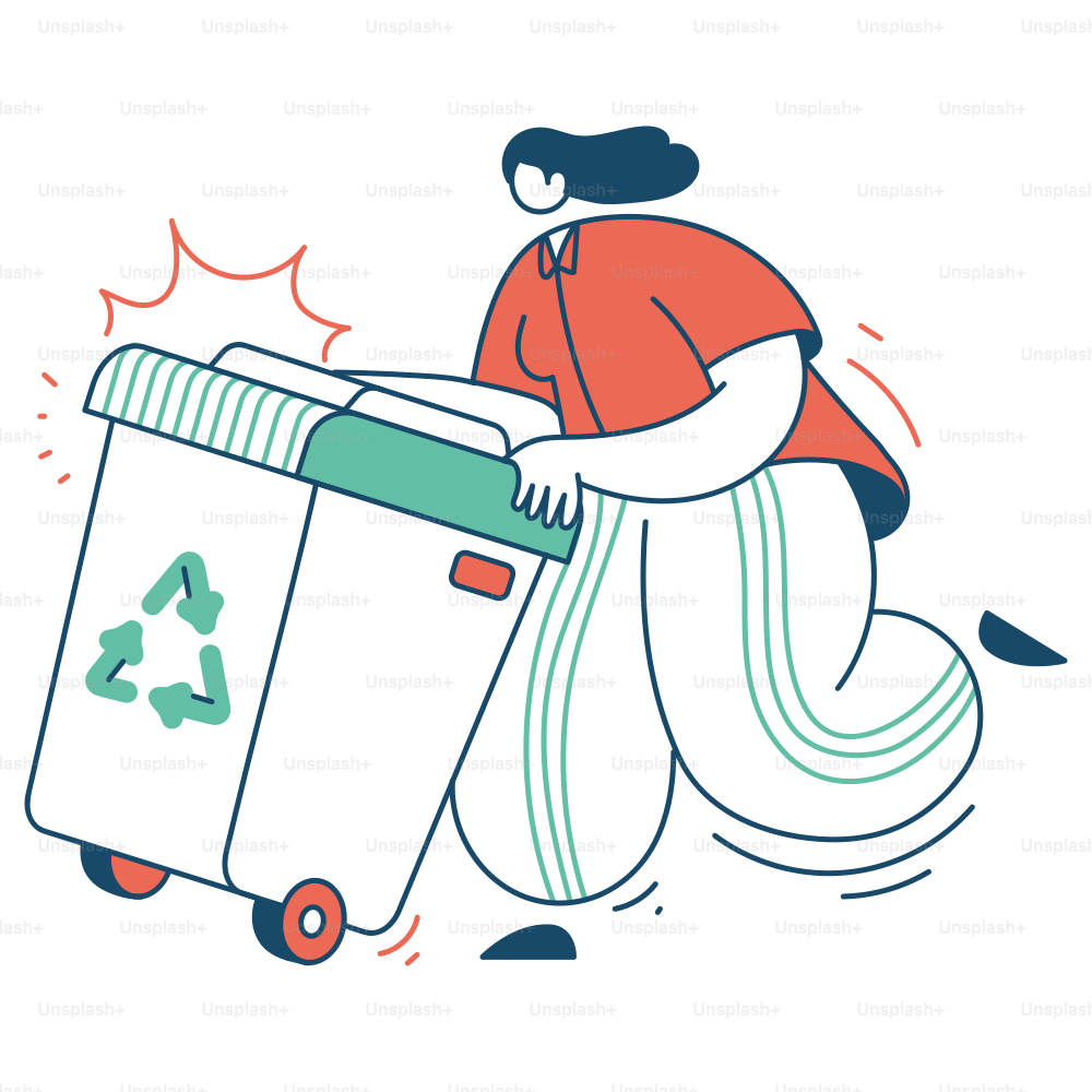 A person is pulling a recycling bin.