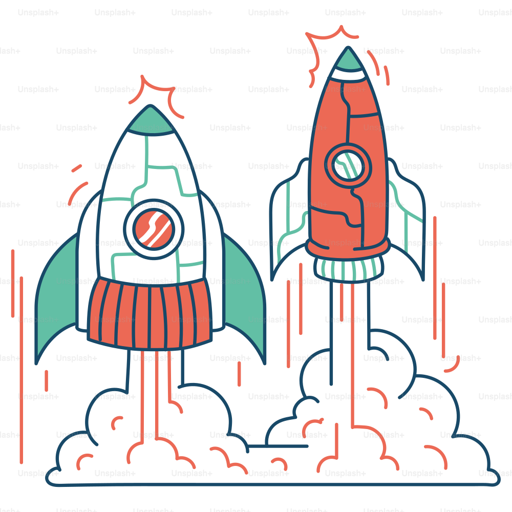 Dos cohetes están despegando hacia el espacio.