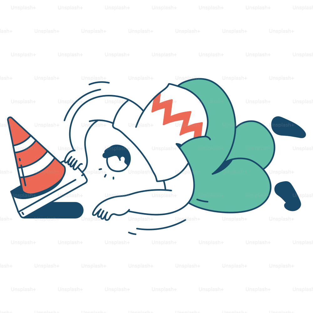 A worker interacts with a traffic cone.