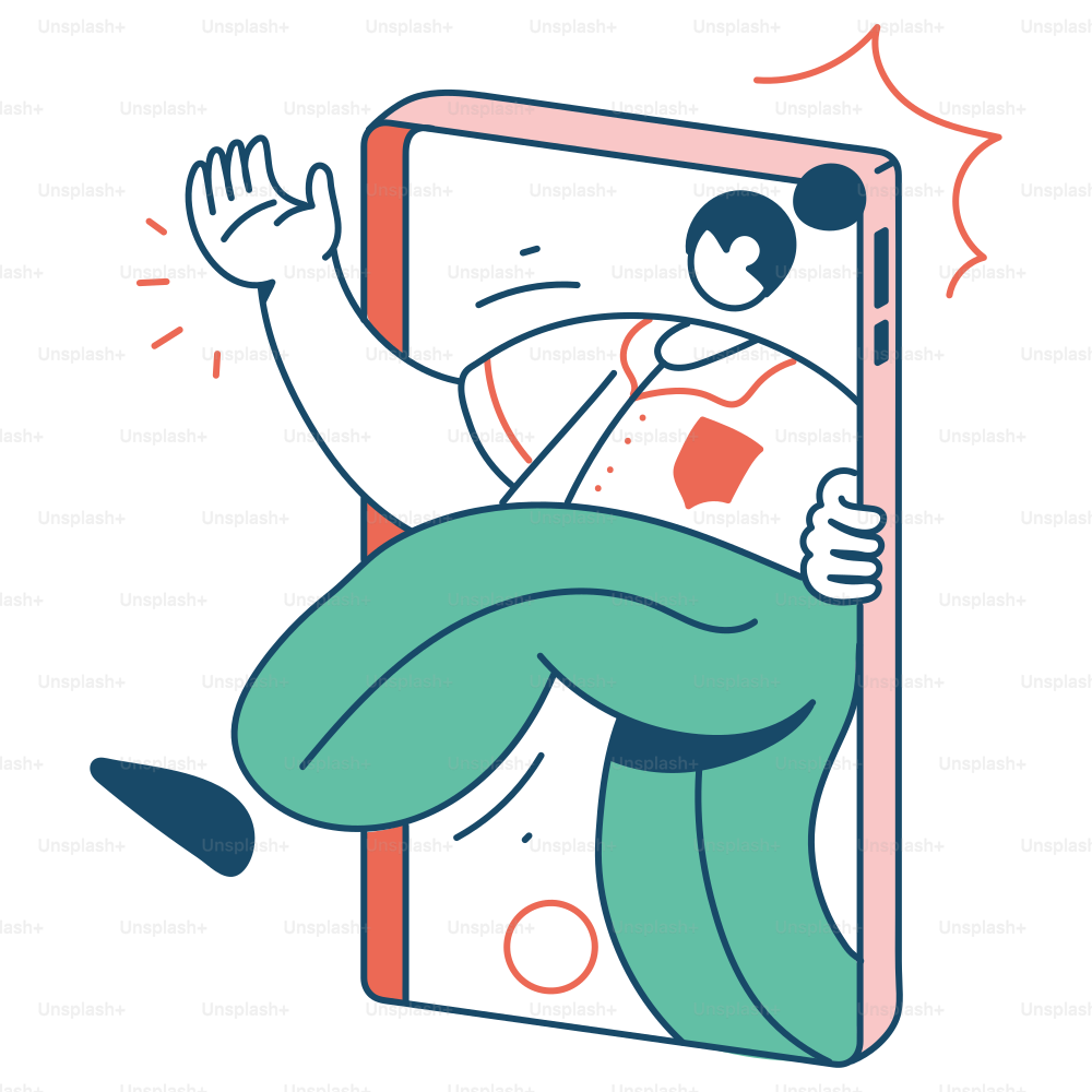 A person emerges from a phone screen.