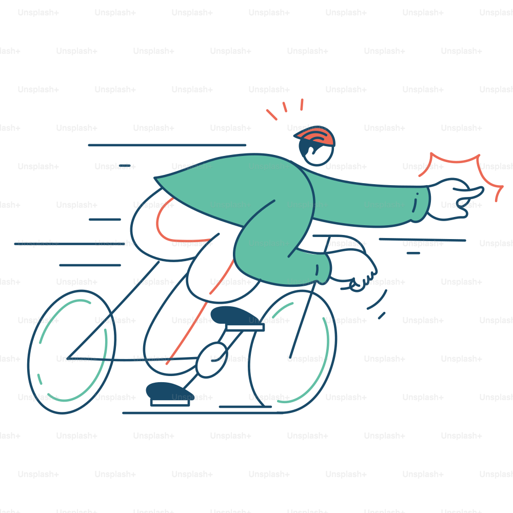 Cyclist points ahead while speeding on the bike.