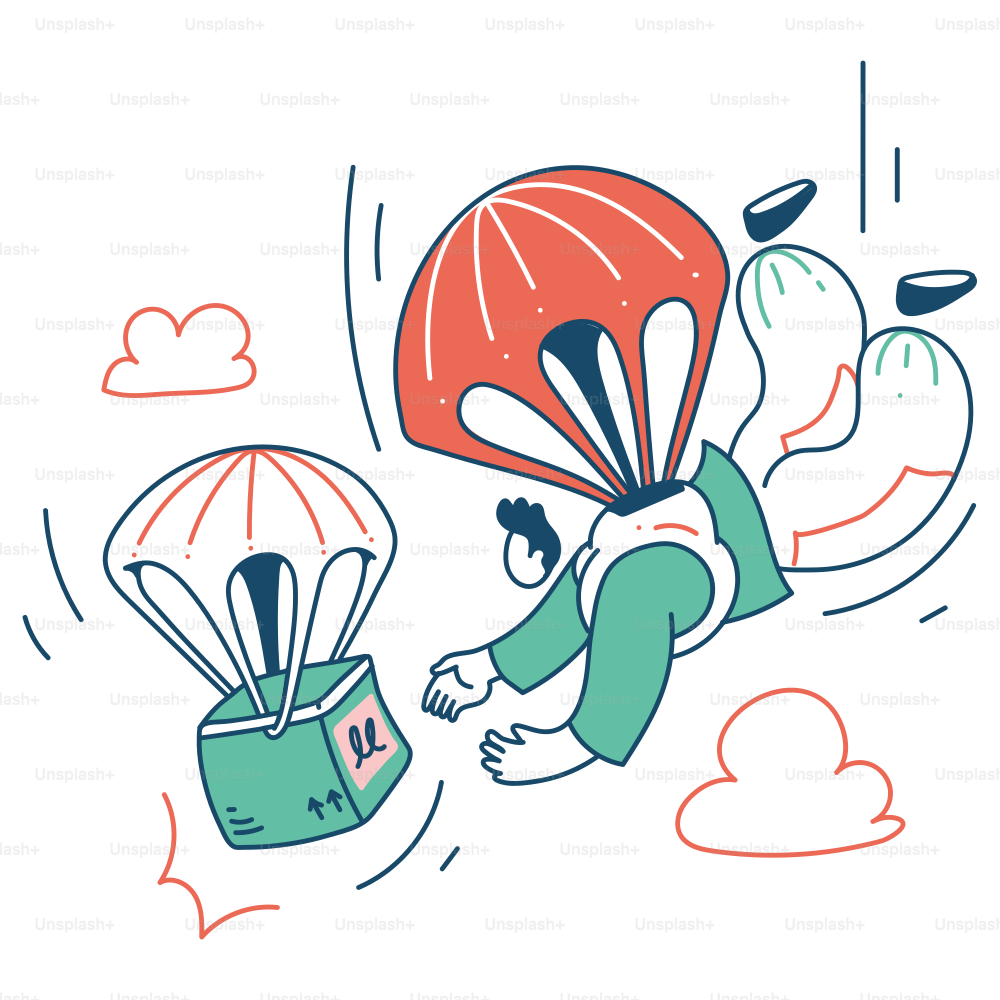 Entrega en paracaídas de paquete y una persona.