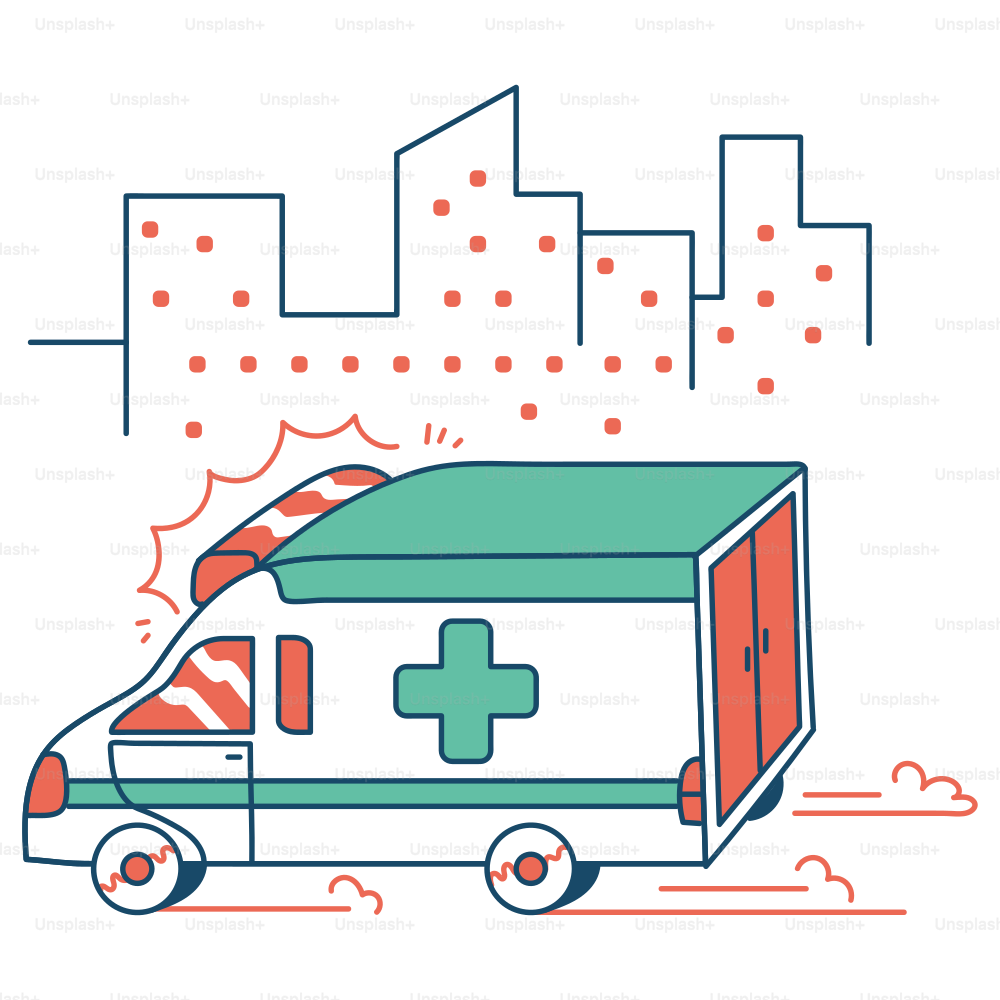 Ein Krankenwagen eilt auf die Stadt zu.