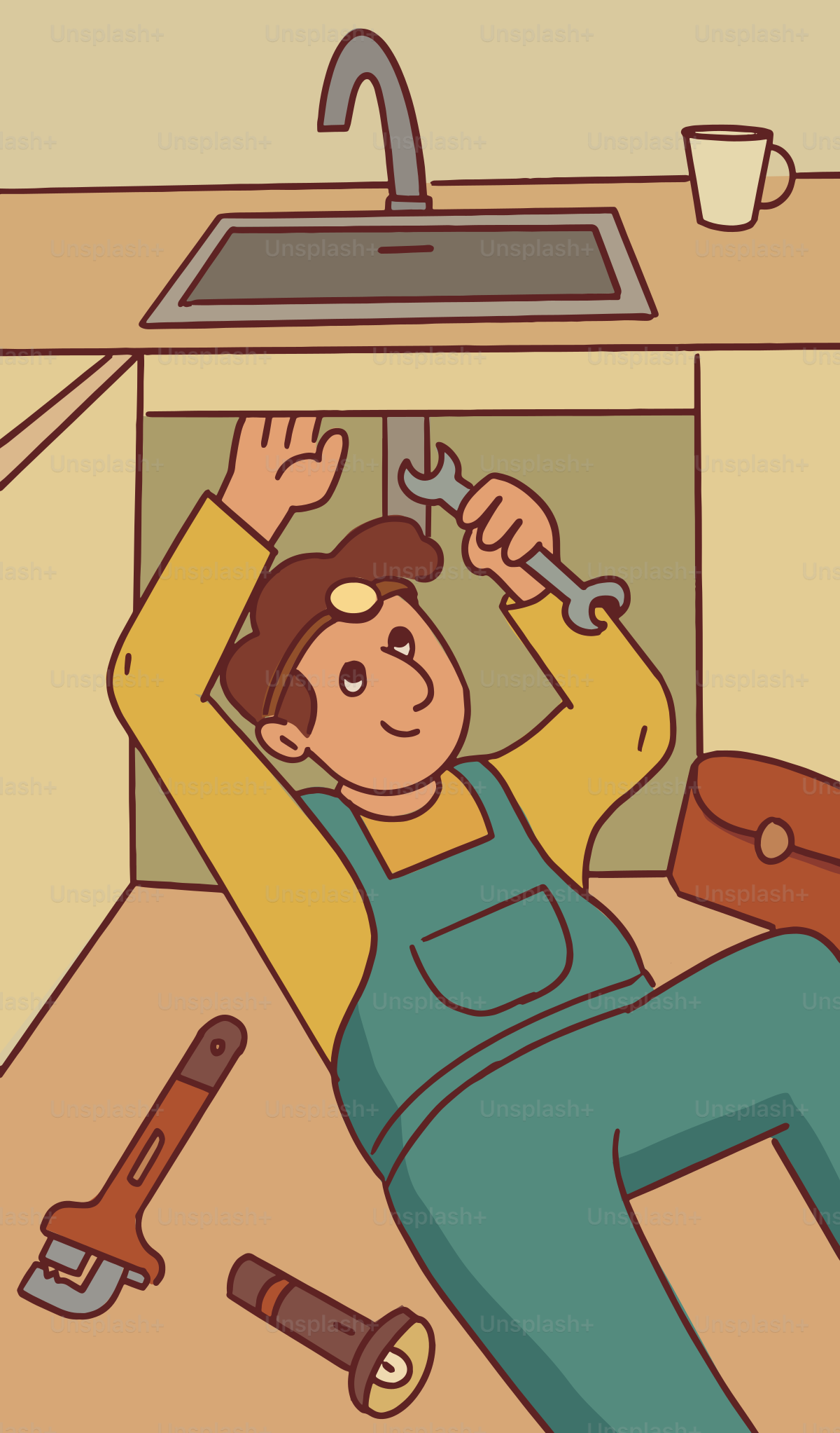 A plumber is fixing a sink.