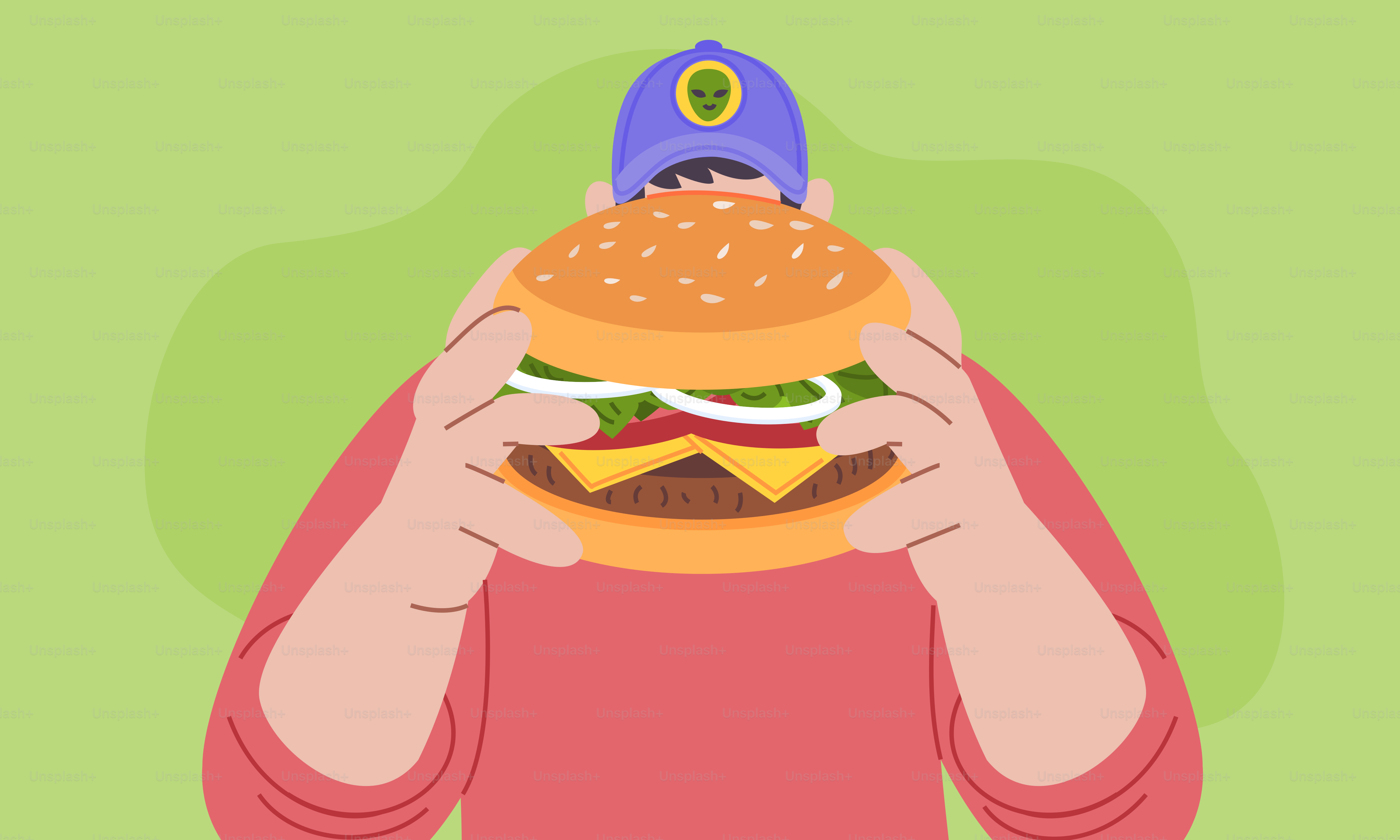 Person holding a large hamburger in front of them.