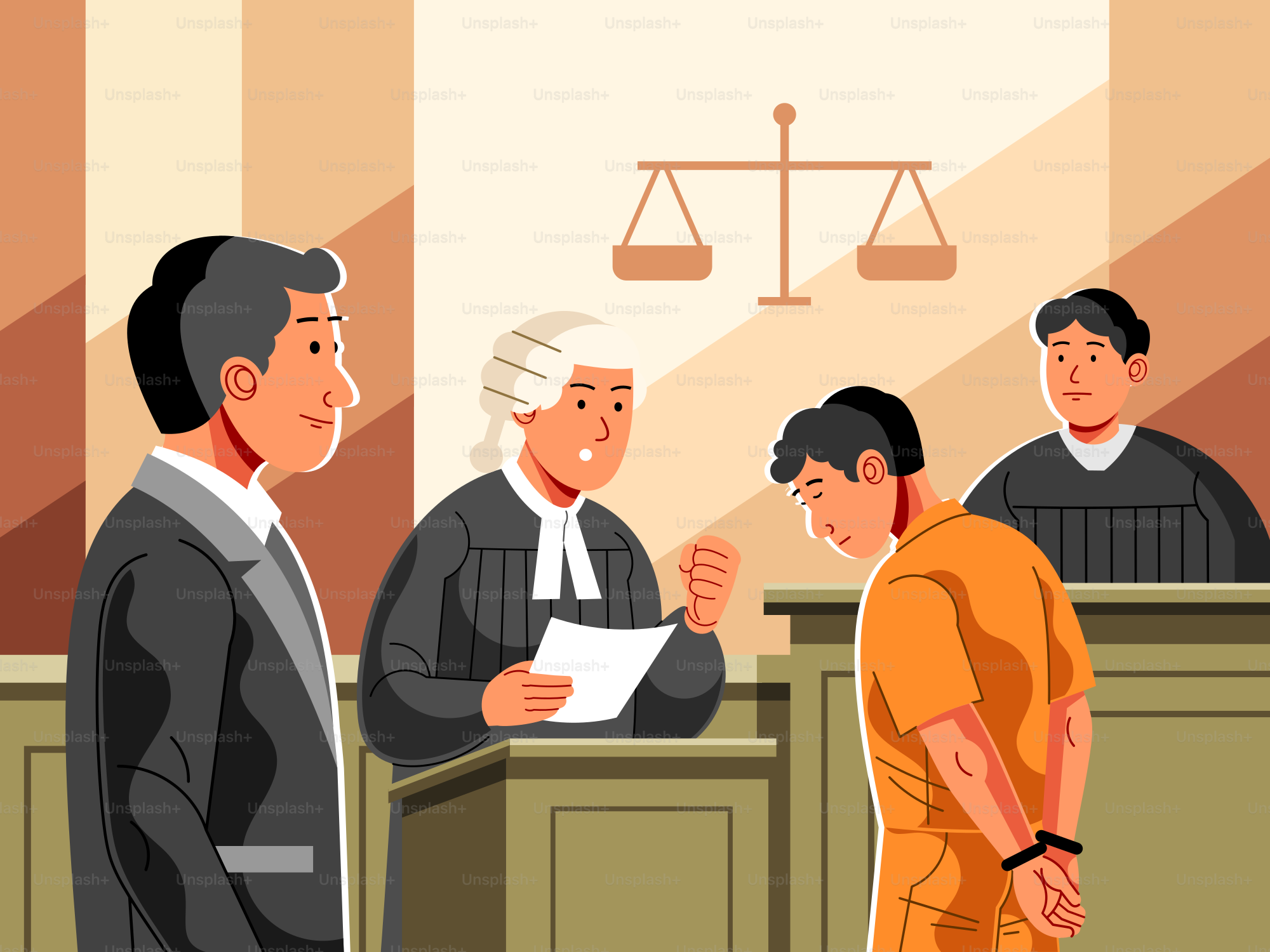 A judge and lawyer are in a courtroom.