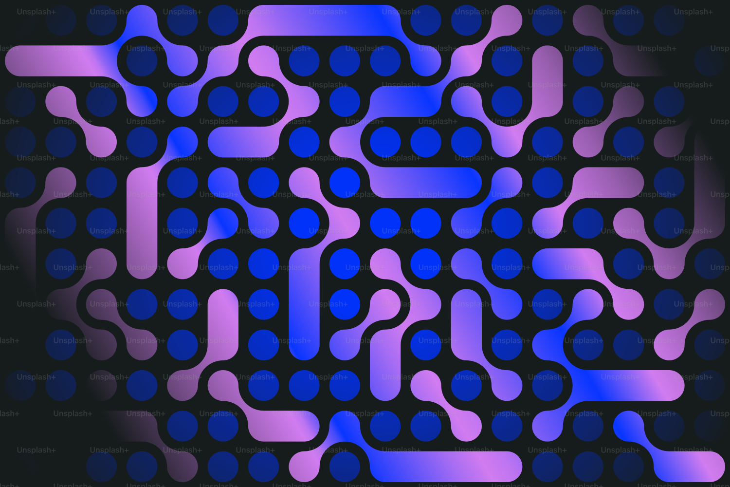 Diseño abstracto de formas conectadas en azul y rosa.