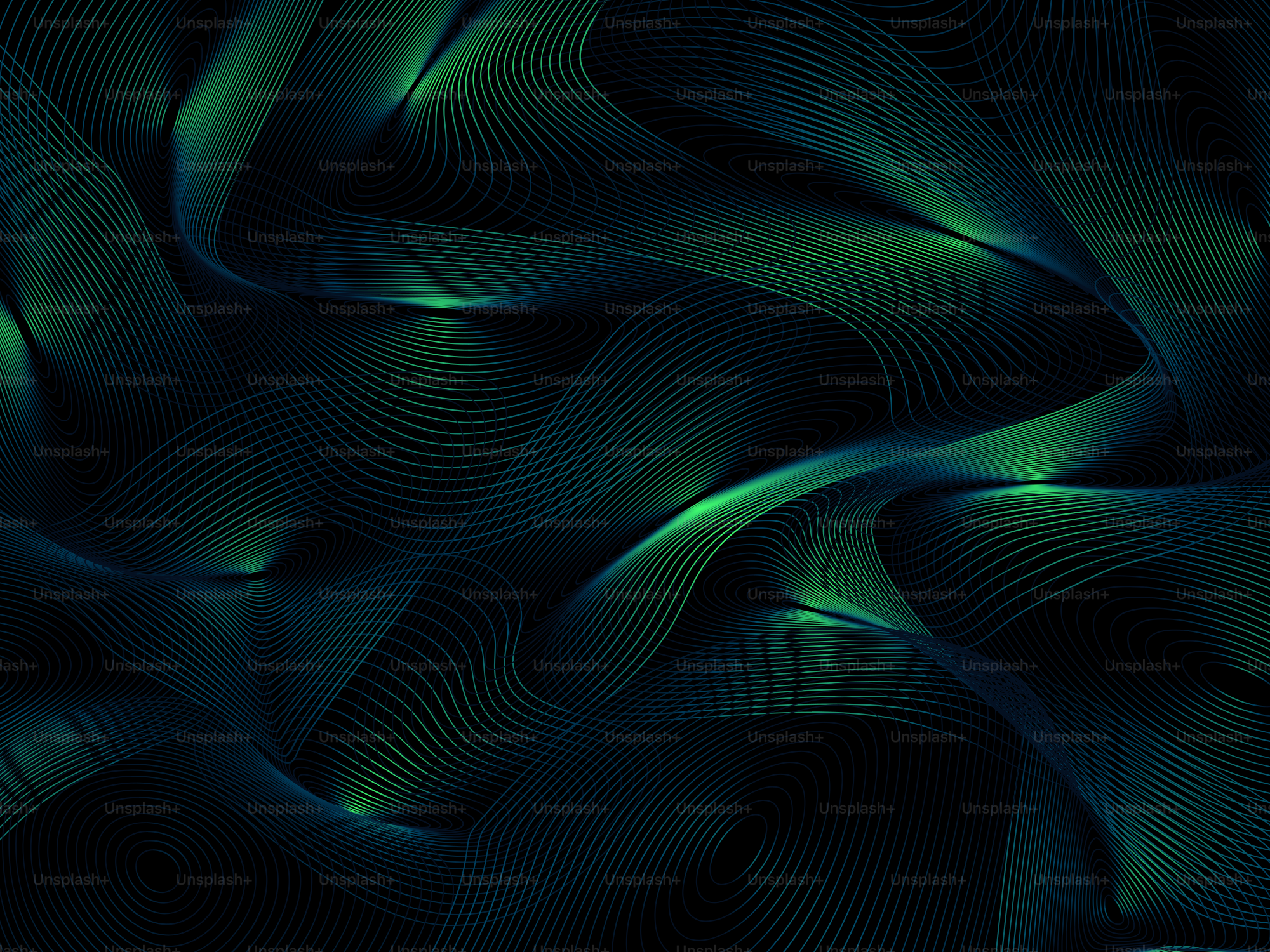 Líneas y formas abstractas verdes y azules.