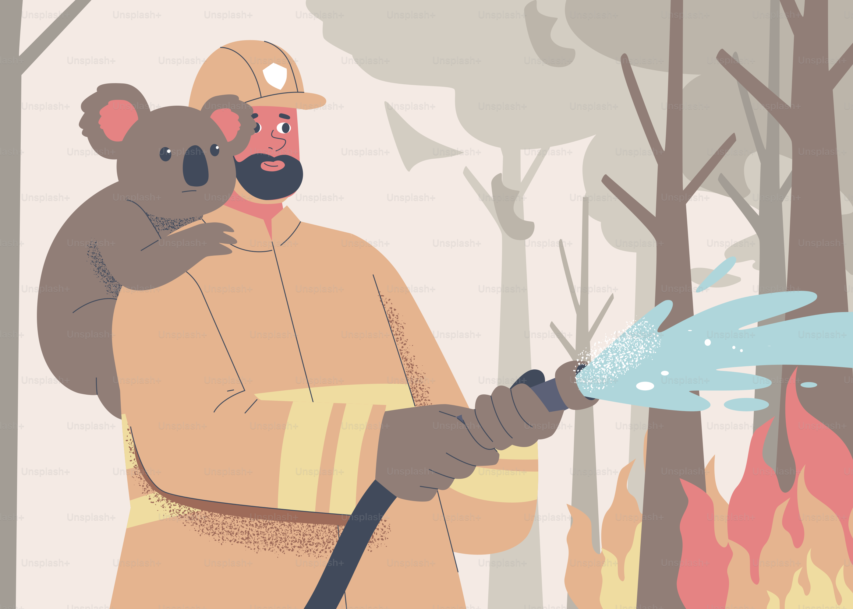 Firefighter rescues a koala during a bushfire.