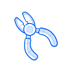 Des pinces bleues sont représentées sur un fond blanc.