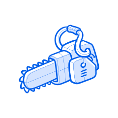 A blue and white chainsaw doodle.