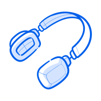 Un dibujo lineal azul y blanco de los auriculares.