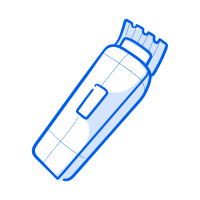 A hair clipper is illustrated in blue and white.