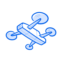 A blue drone is shown in the image.