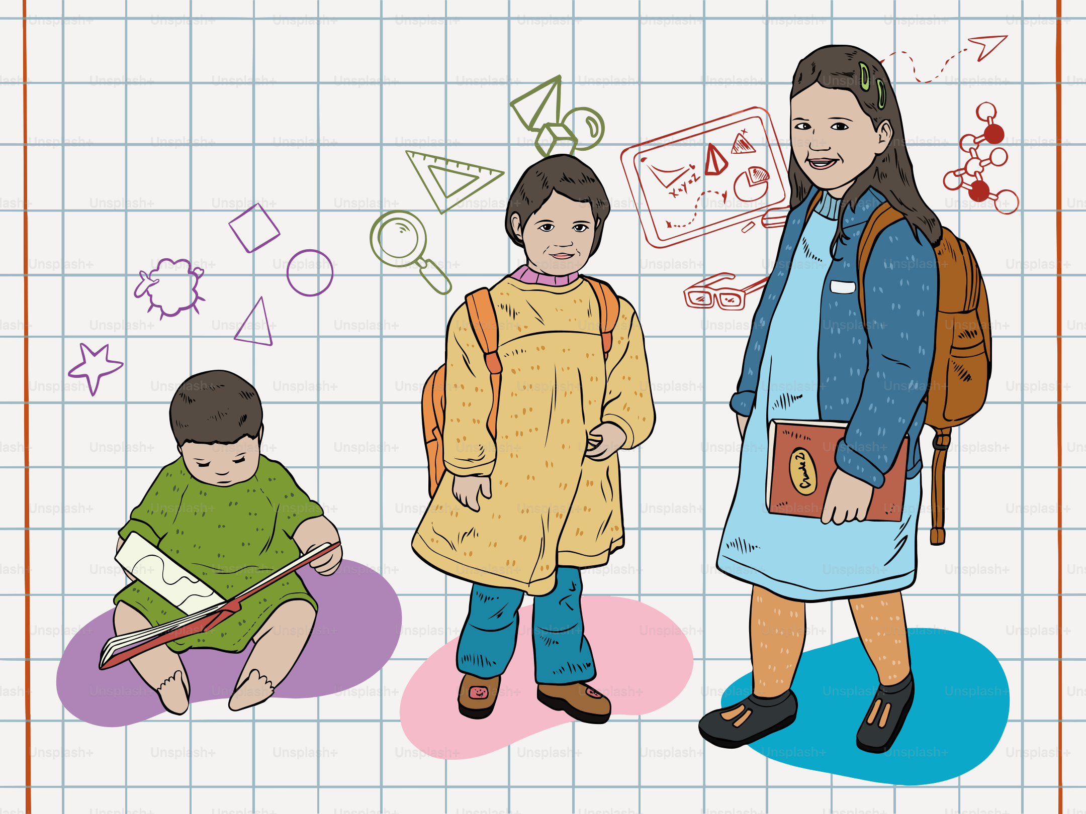 Three students are ready for a day of learning.