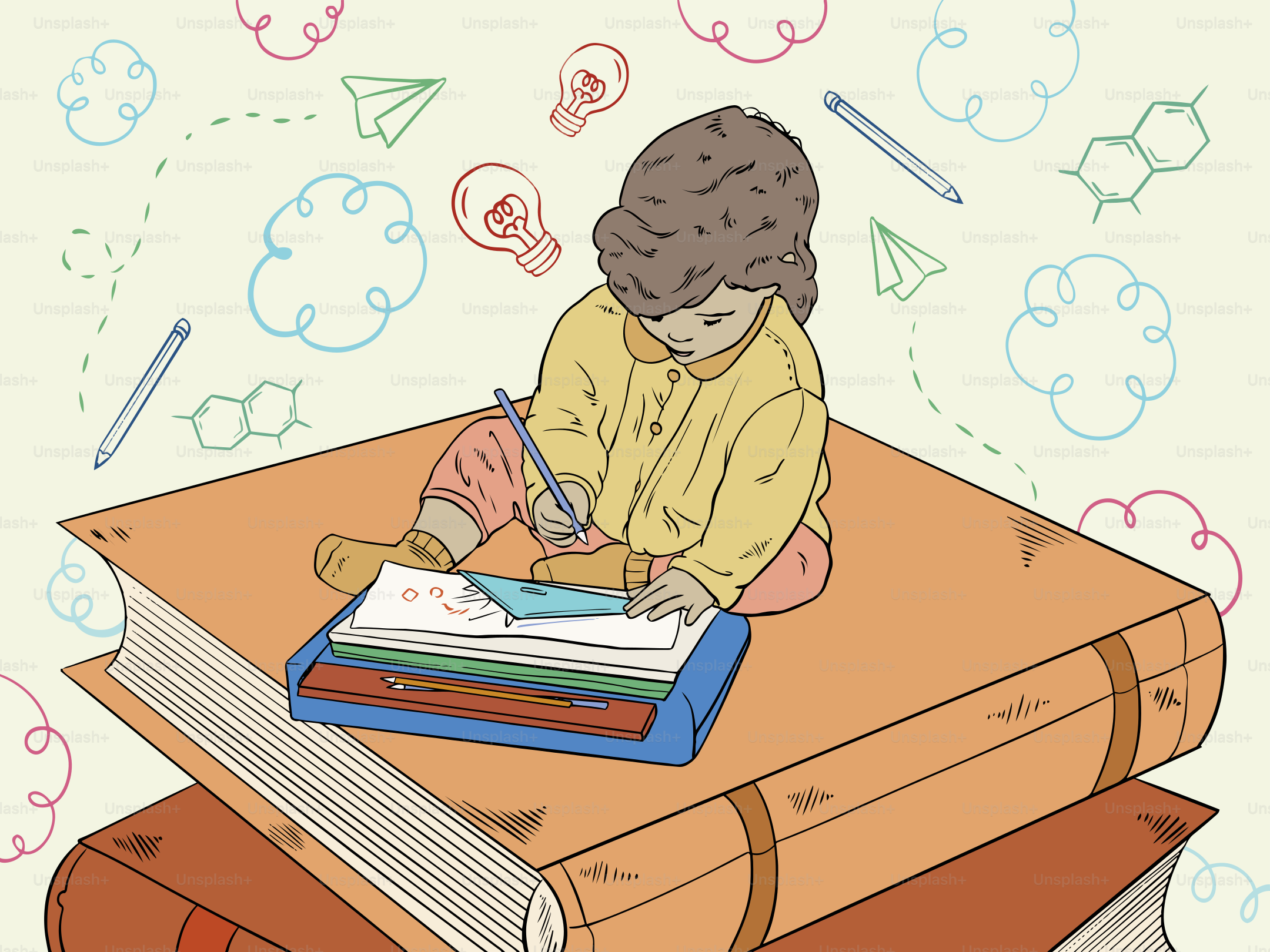 L’enfant s’inspire de livres inspirés par la créativité.