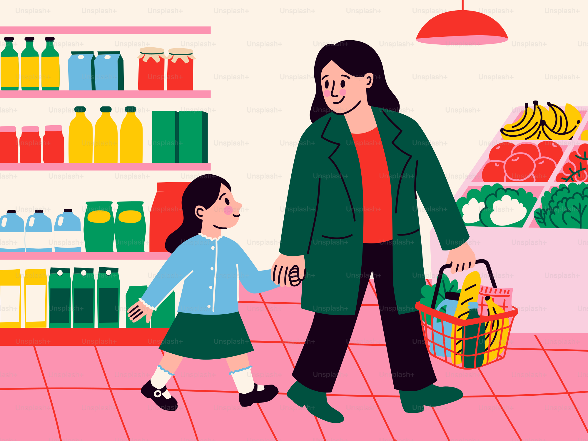 Mother and daughter shop for groceries together.