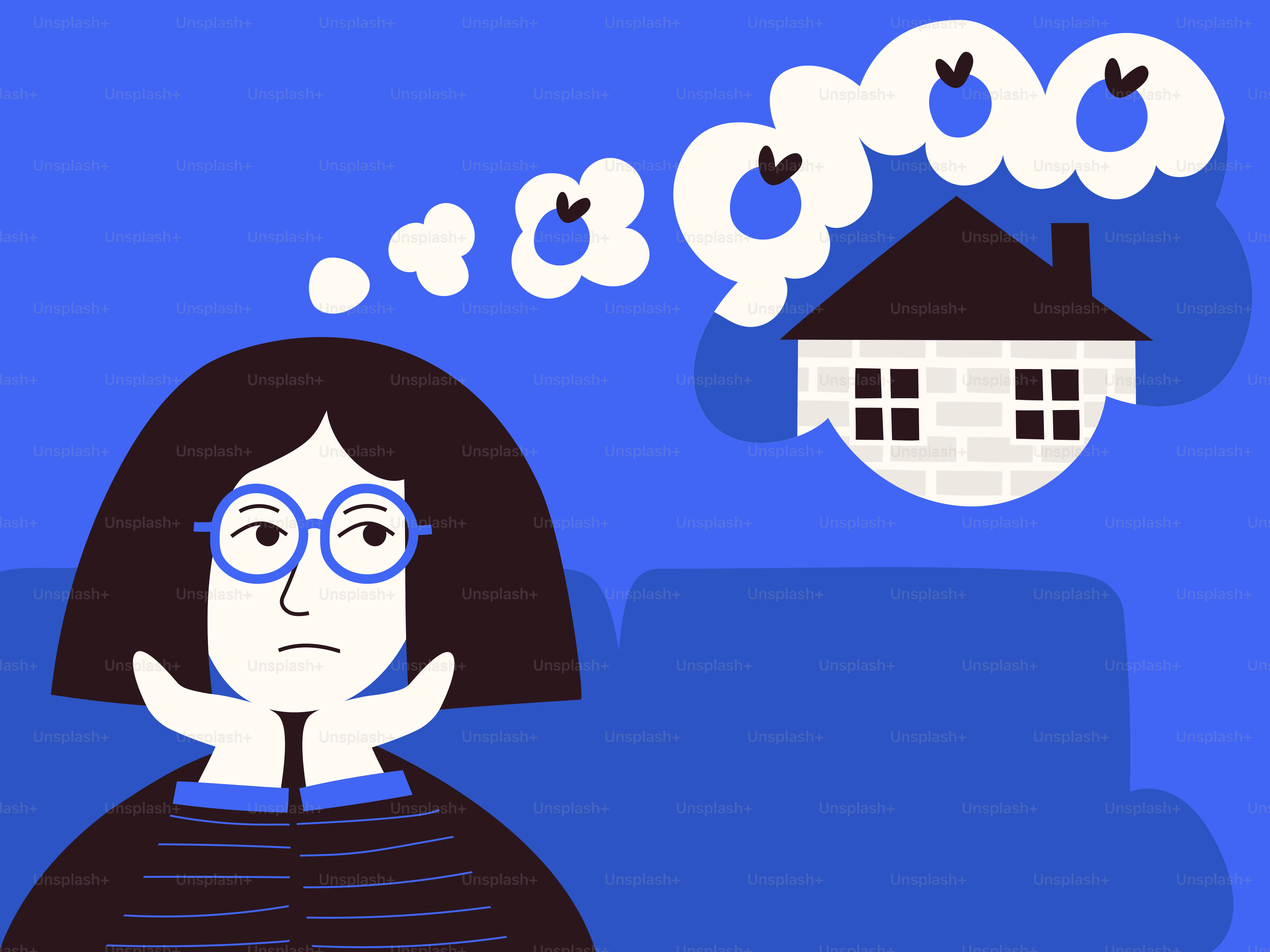 La donna sogna una casa e fiori.