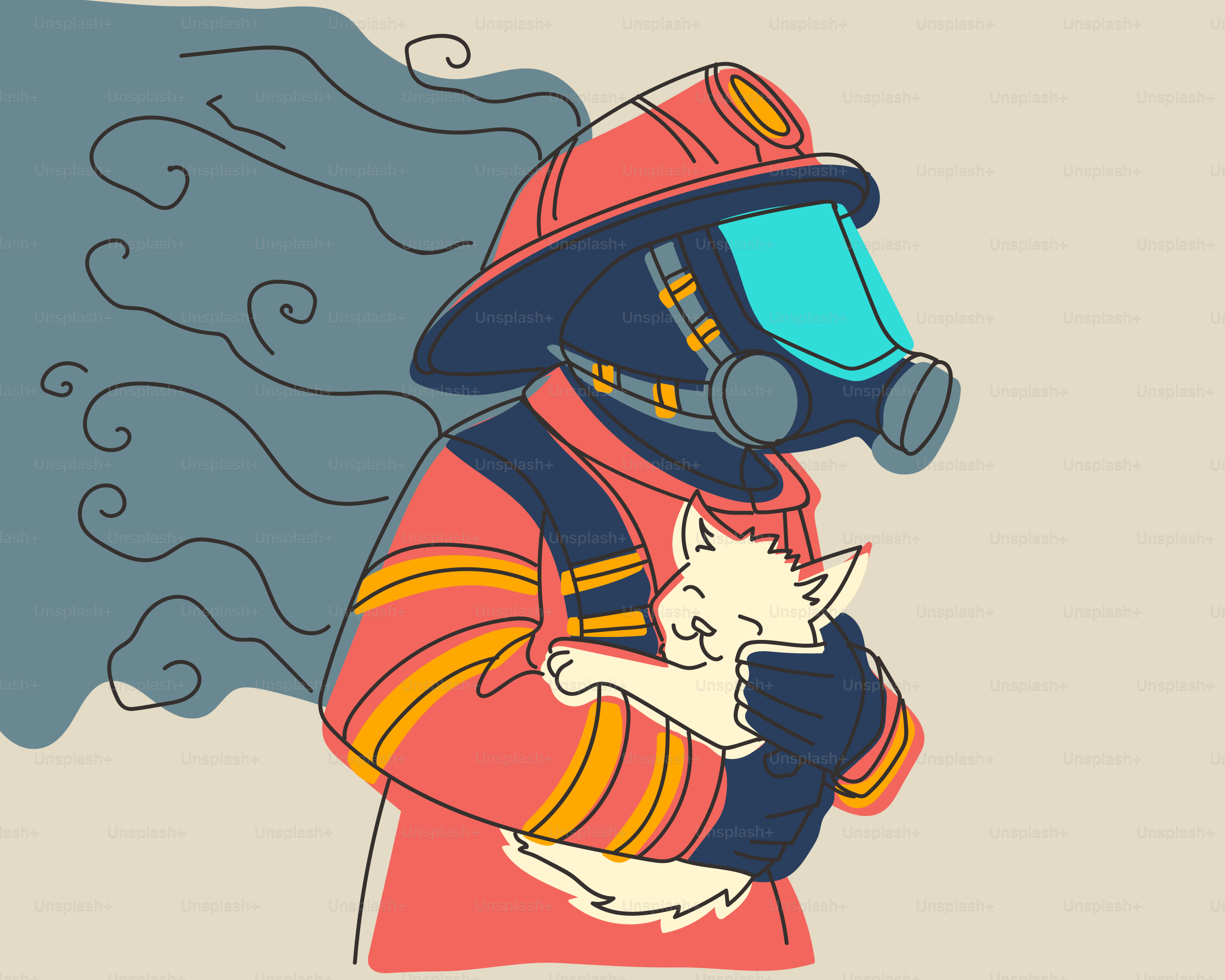 A firefighter rescues a cat from danger.