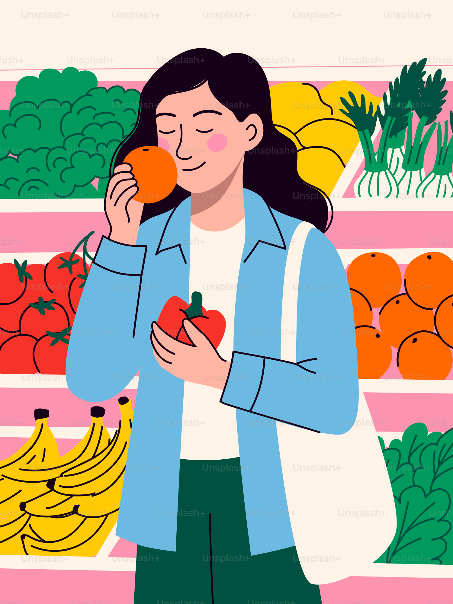 Woman shopping for fresh produce at a supermarket.