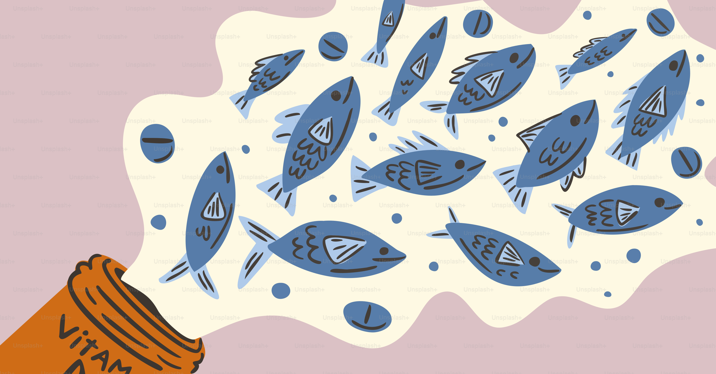 Las pastillas de vitamina D contienen pescado para promover la salud.