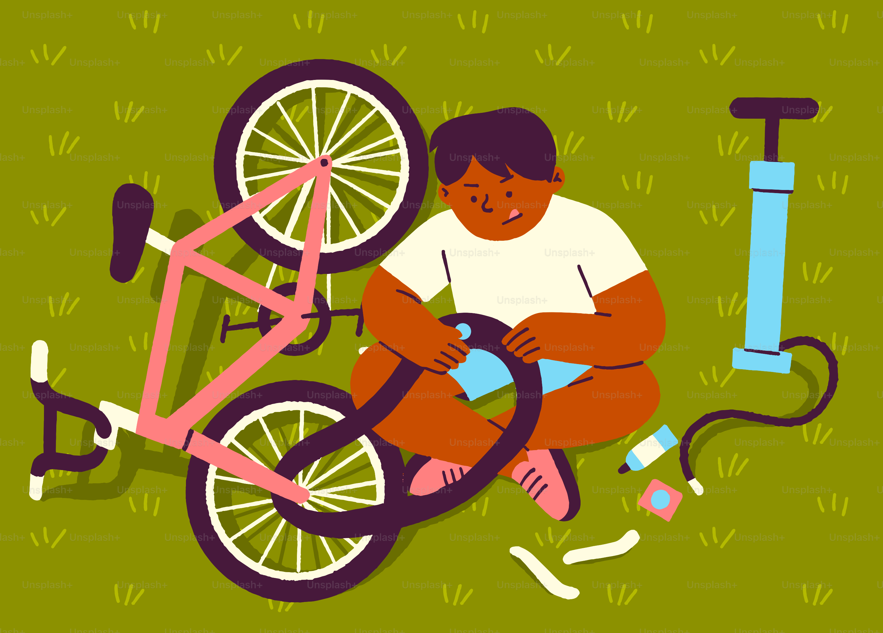 A person is fixing a bicycle tire.
