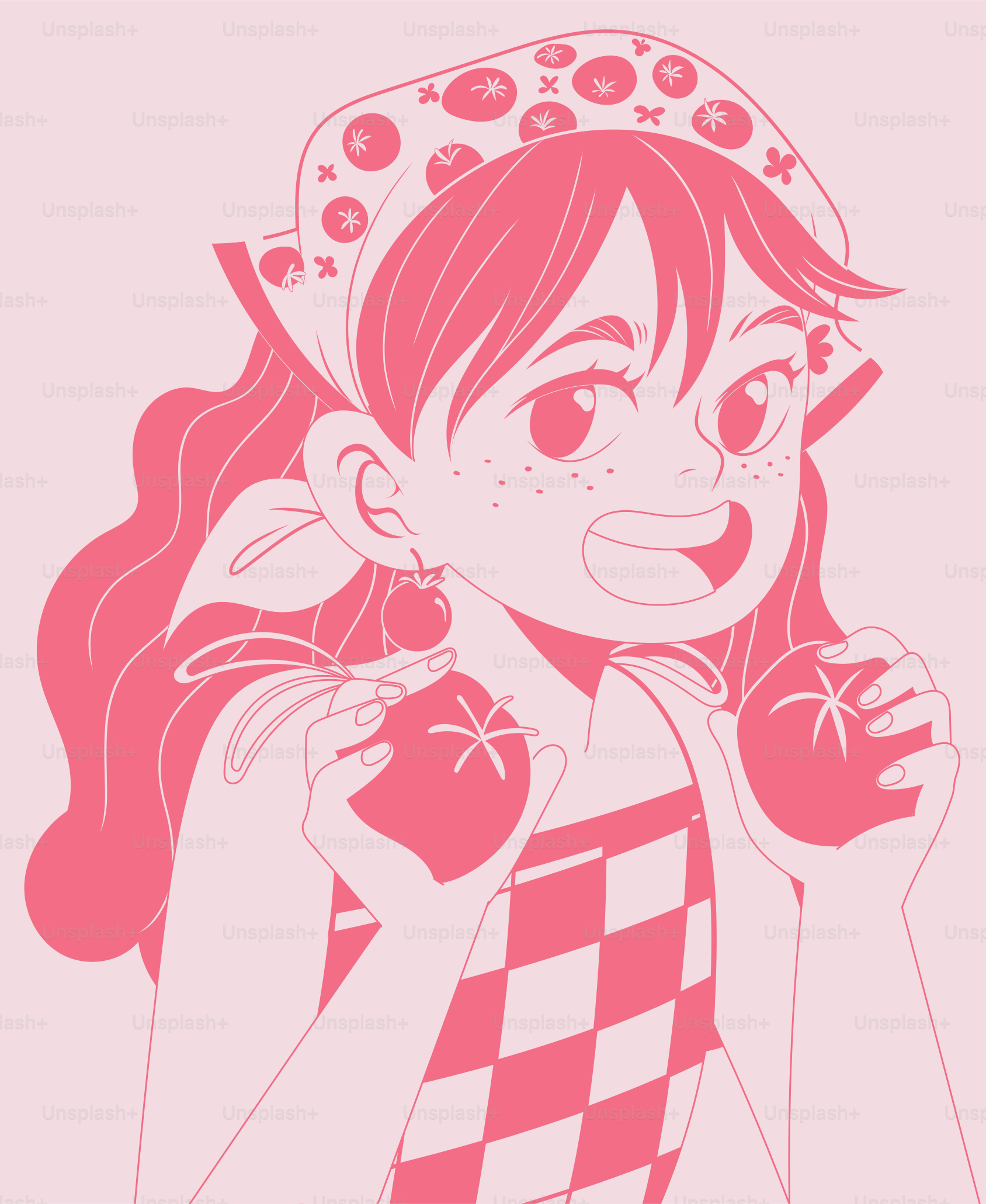 女の子がトマトを持ち、微笑んでいる