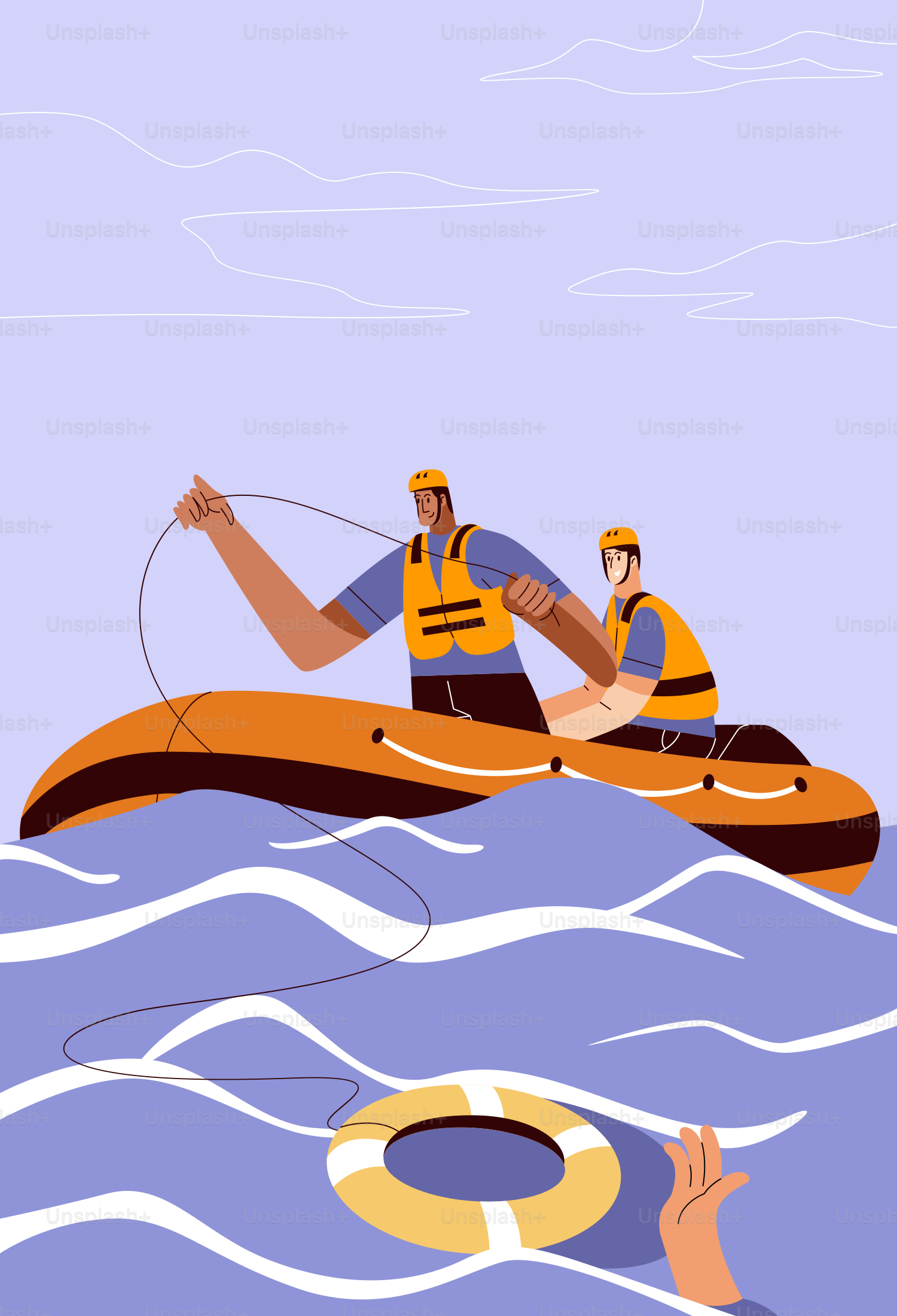 Rescue workers on a boat attempt a water rescue.