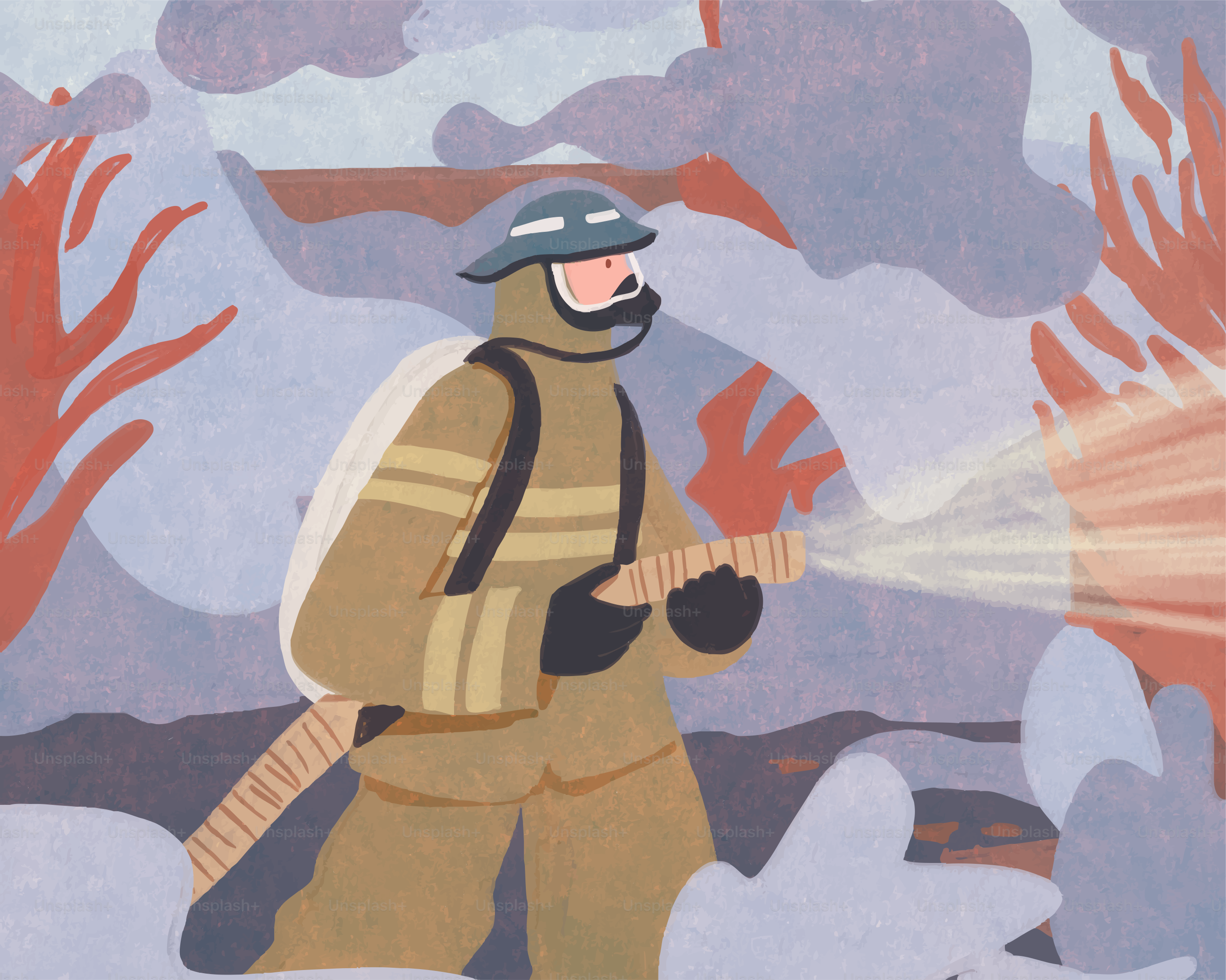 A firefighter is extinguishing a blaze.