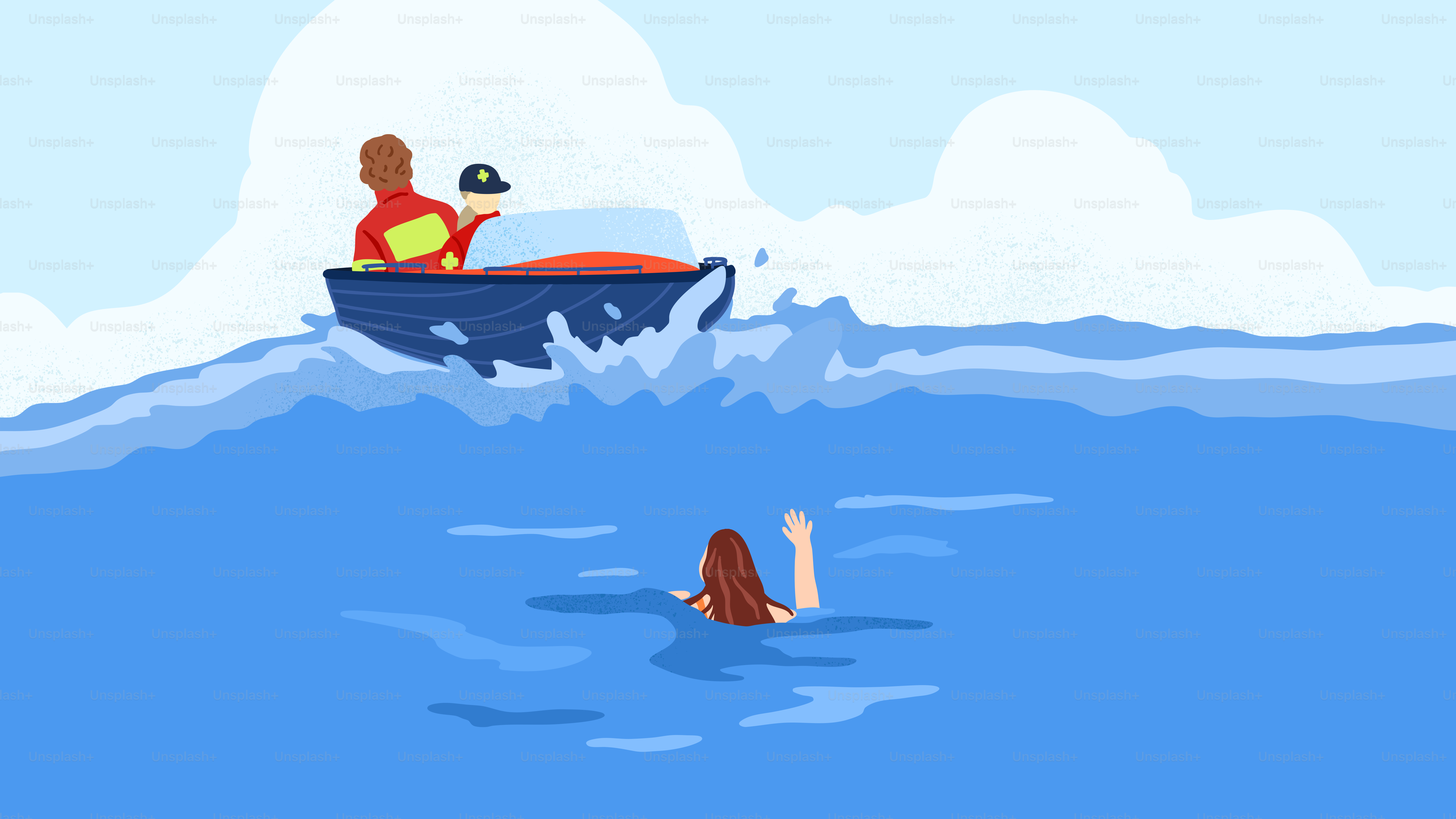 A swimmer is being rescued by a boat.