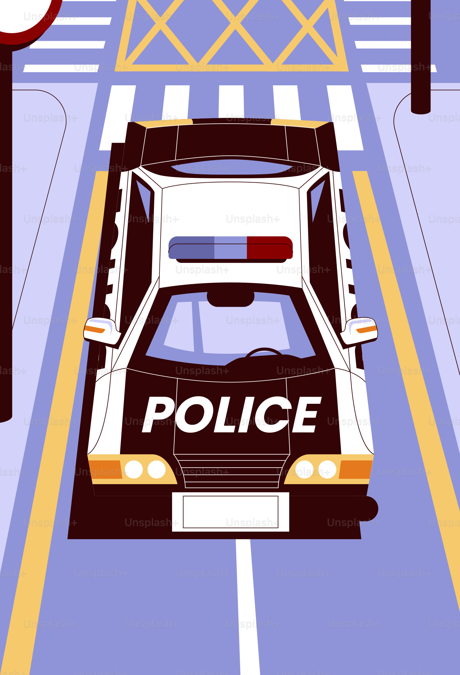 A police car is on a crosswalk.