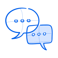 두 개의 말풍선은 대화를 상징합니다.