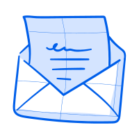 An opened envelope contains a handwritten letter.