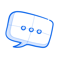 A blue chat bubble with a sketchy outline