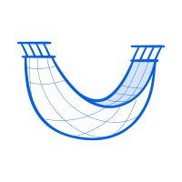 空中に浮かぶ青いハンモック。