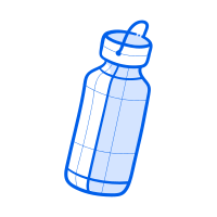 A blue water bottle with a handle.