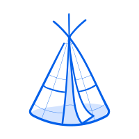 A blue teepee is pictured against a white background.