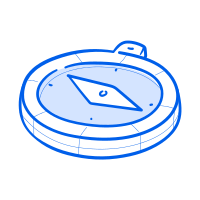 A simple blue and white compass.