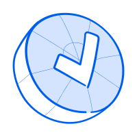 Approved or verified checkmark on a 3D sphere.