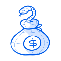 A snake is hiding inside a money bag.