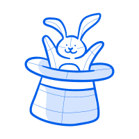 A rabbit pops out of a top hat.