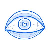 A blue eye is symbolized in a line art style.