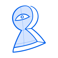 A blue abstract eye-shaped figure is shown.