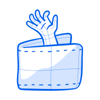 A hand reaches out from an empty wallet.