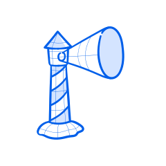 Un phare de dessin animé projetant un rayon de lumière.