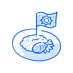 Un plato de comida con una bandera decorativa.